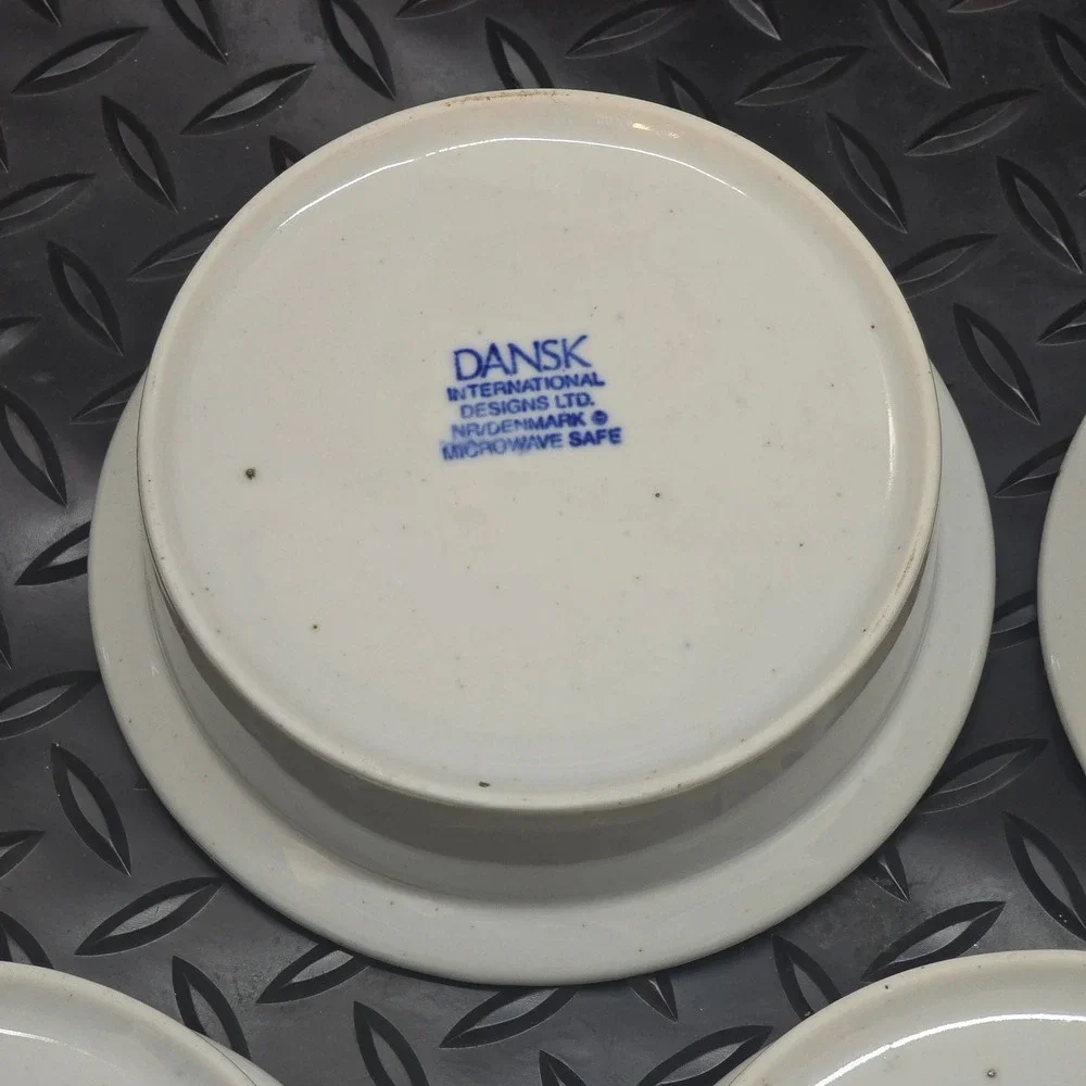 Dansk International Designs Denmark Blue Rim Cream Ramekins Set of 5 Small Bowls